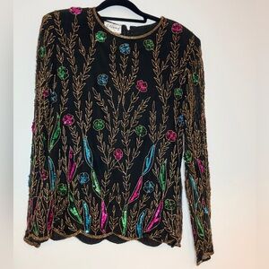 Vintage Stenay 100% Silk Hand Beaded and Embroidered Top Size Small